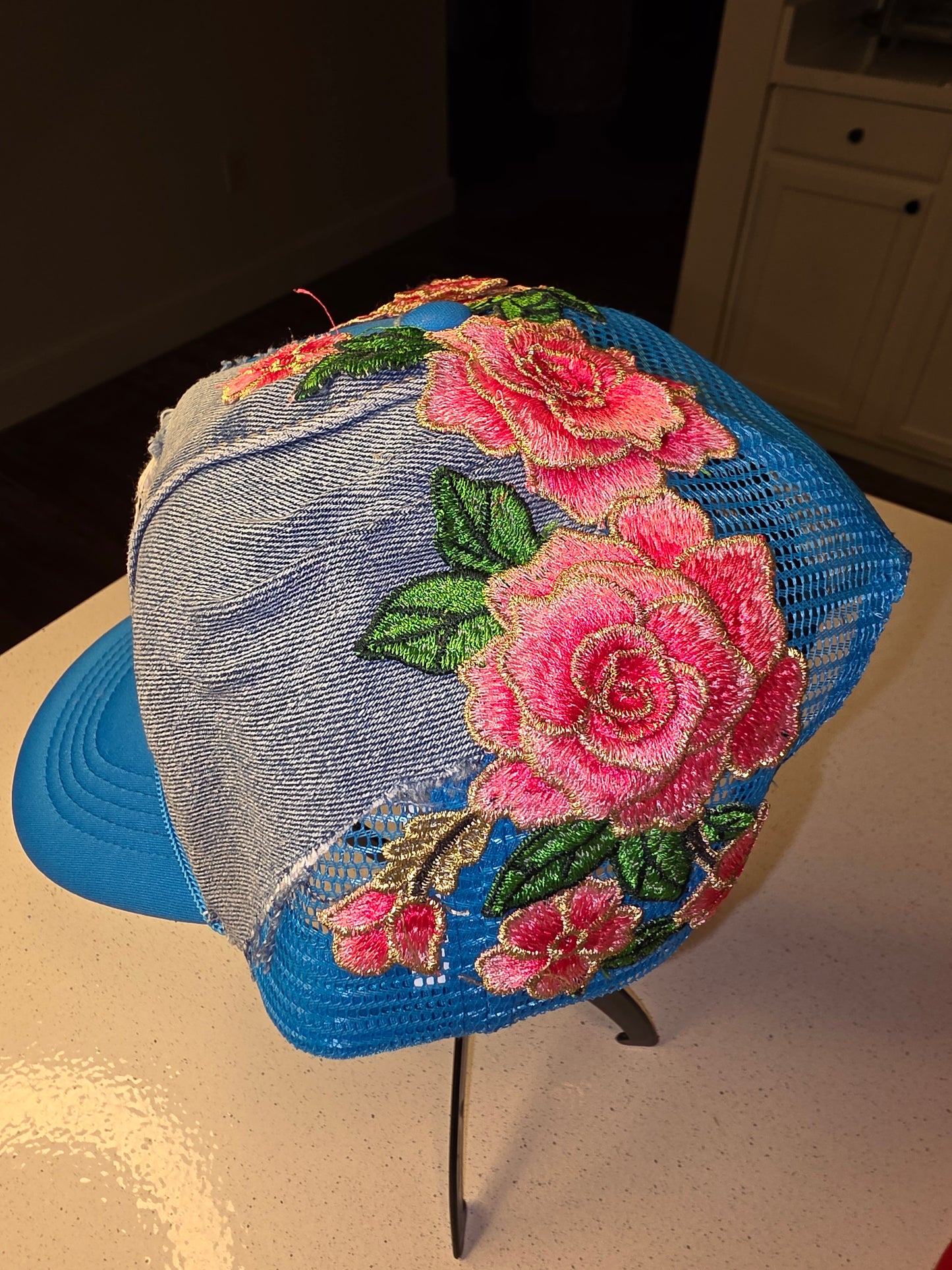 OMG Blue- Denim Rose Trucker