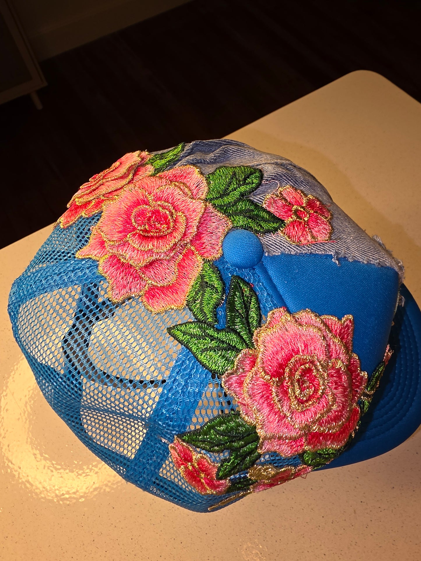 OMG Blue- Denim Rose Trucker