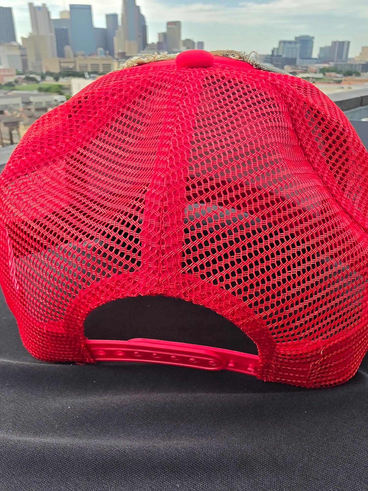 Red Distressed Camo-NY Trucker